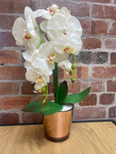 Load image into Gallery viewer, Artificial Cream Orchid in Rose Gold Glass Pot
