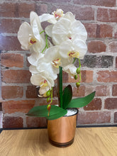 Load image into Gallery viewer, Artificial Cream Orchid in Rose Gold Glass Pot
