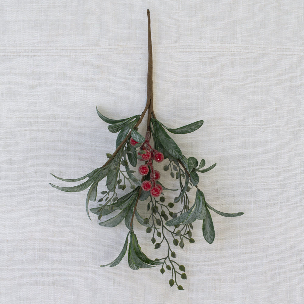 🎄Iced Red Berry Sprig with Frosted Leaves