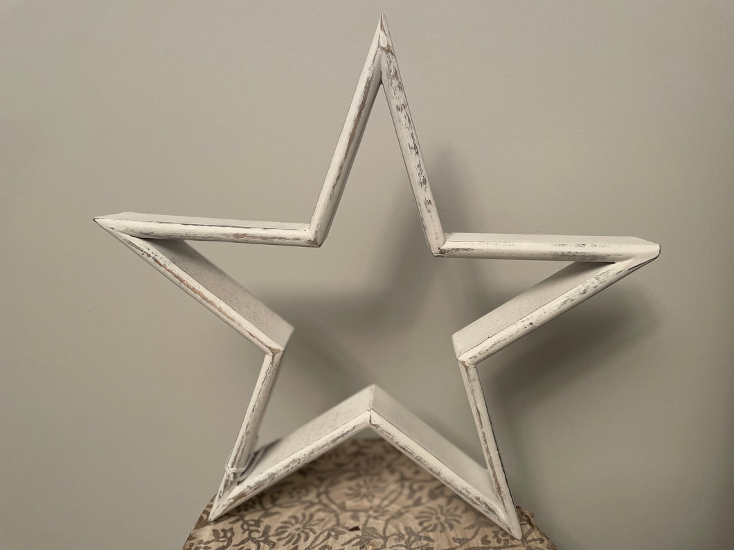 🎄 Distressed White Mango Wood Star