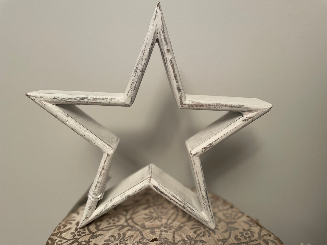 🎄 Distressed White Mango Wood Star